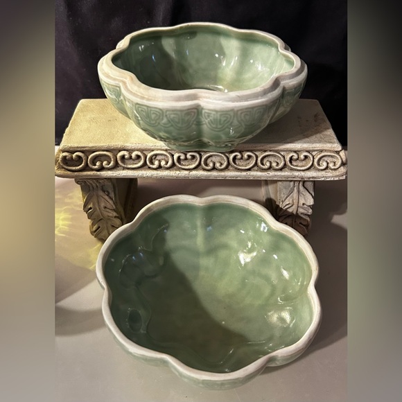 Chopsticks Andrea by Sadek Hand Carved Celadon Longquan w/Flowers & Ruyi Design. - Picture 9 of 15